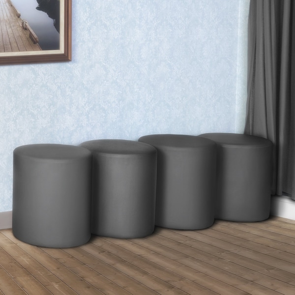 Regency Logan Round Vinyl Ottoman (Set of 4)- Grey - N6262GY4PK