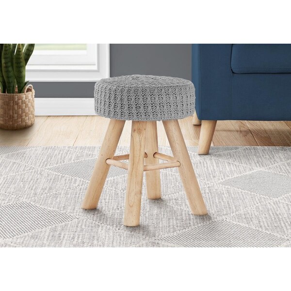 Daphnes Dinnette 16.25 x 12.25 x 12.25 in. Wood Legs Ottoman Grey Knit & Natural - DA3072170