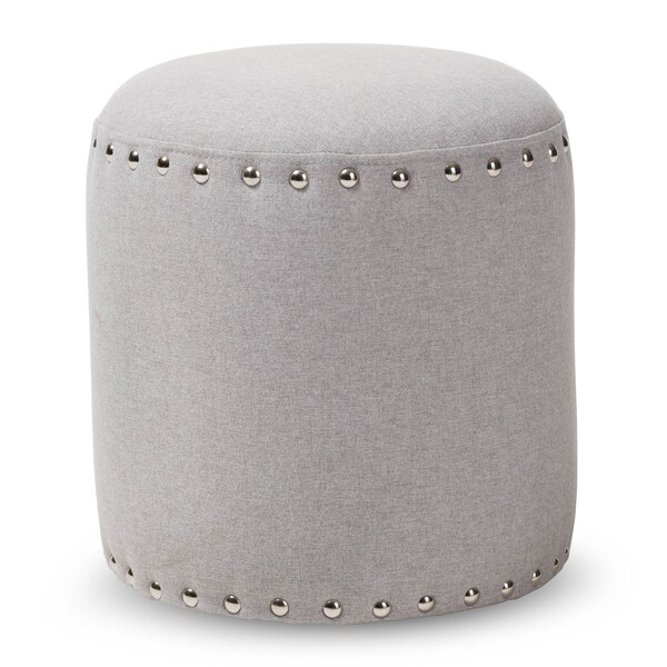 Baxton Studio Rosine Modern Light Grey Upholstered Nail Trim Ottoman - 143-8143