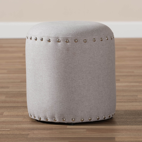 Baxton Studio Rosine Modern Light Grey Upholstered Nail Trim Ottoman - 143-8143