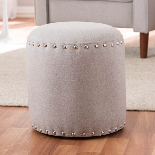 Baxton Studio Rosine Modern Light Grey Upholstered Nail Trim Ottoman - 143-8143