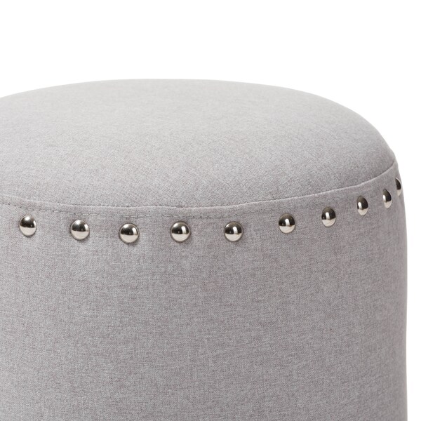 Baxton Studio Rosine Modern Light Grey Upholstered Nail Trim Ottoman - 143-8143