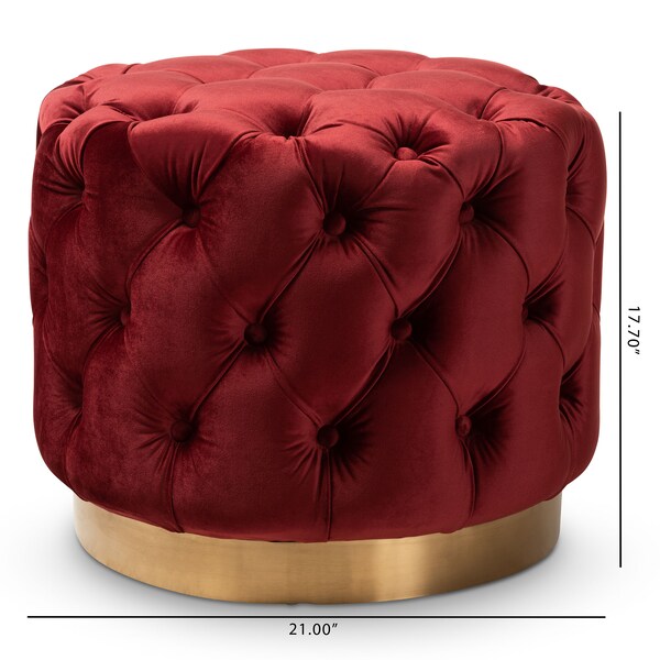Baxton Studio Valeria Red Velvet Upholstered Gold-Finished Button Tufted Ottoman - 152-9377