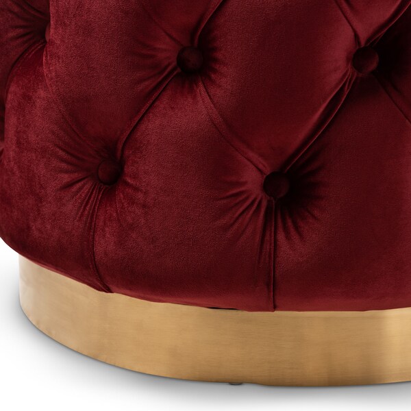 Baxton Studio Valeria Red Velvet Upholstered Gold-Finished Button Tufted Ottoman - 152-9377