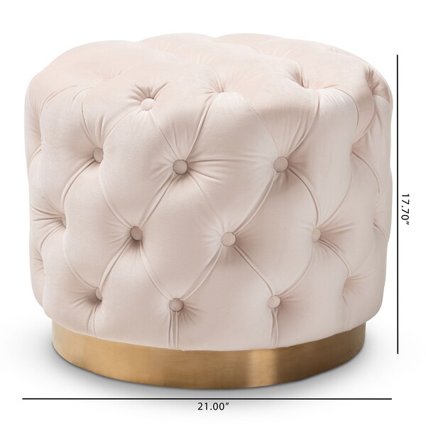 Baxton Studio Valeria Beige Velvet Upholstered Gold-Finished Button Tufted Ottoman - 152-9379