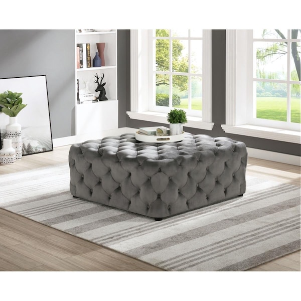 Best Master Furniture Kelly Modern Grey Velvet Square Ottoman - SH001 GREY VELVET SQUARE OTTOMAN