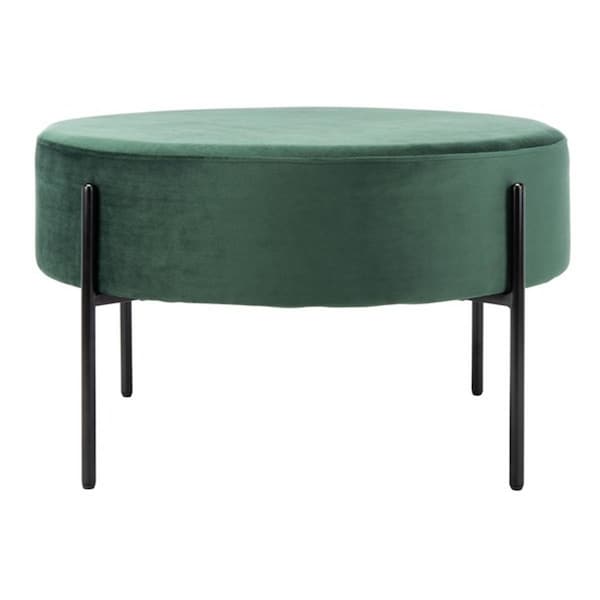 Safavieh 31.5 x 31.5 x 18 in. Lisbon Round Cocktail Ottoman Malachite Green & Black - OTT6203A