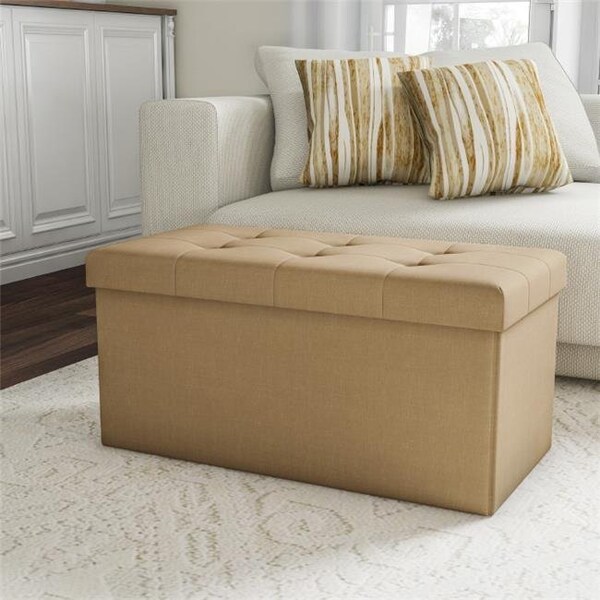 Lavish Home Lavish Home 80-FOTT-14 30 in. Folding Storage Bench Ottoman Tufted Foam Padded Lid Removeable Bin; Beige - 80-FOTT-14