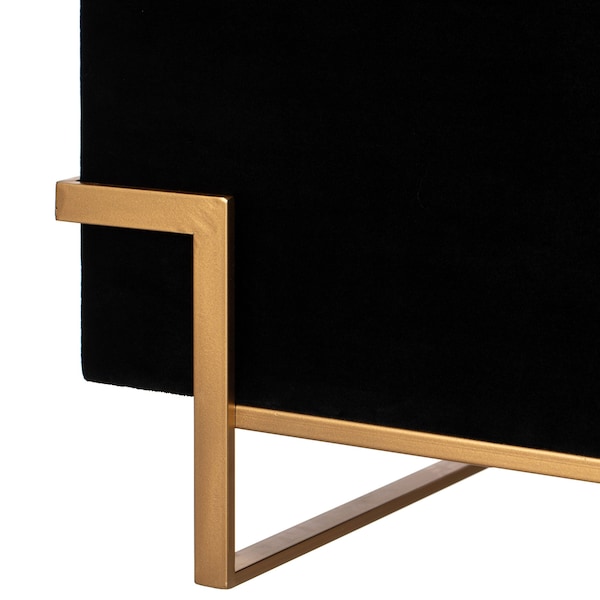 Fabulaxe Velvet Storage Ottoman Stool Box with Abstract Golden Legs - Decorative Sitting Bench, Black Large - QI003939.BK.L