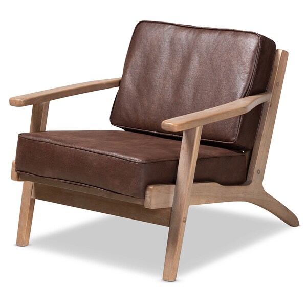 Baxton Studio Sigrid Brown Upholstered Oak Wood 2-Piece Armchair and Ottoman Set - 162-10567-10405