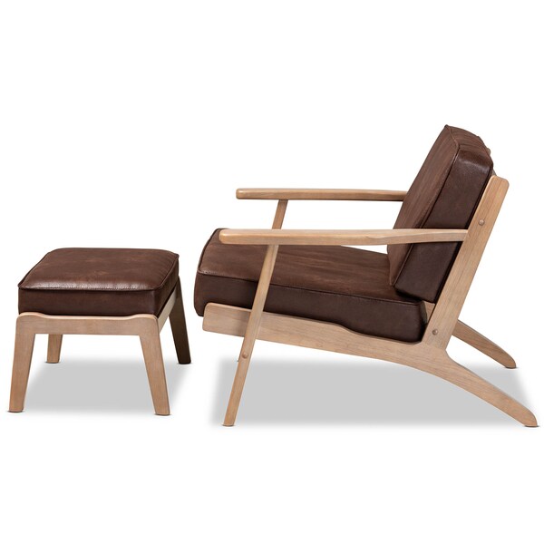 Baxton Studio Sigrid Brown Upholstered Oak Wood 2-Piece Armchair and Ottoman Set - 162-10567-10405