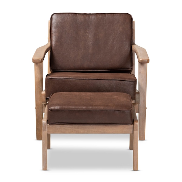 Baxton Studio Sigrid Brown Upholstered Oak Wood 2-Piece Armchair and Ottoman Set - 162-10567-10405