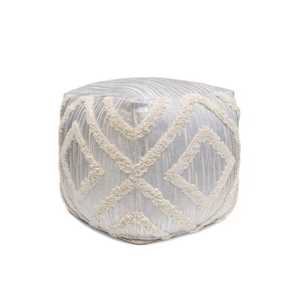 Pasargad Home Pasargad Home PPF-064-1SIL Grand Canyon Cotton Pouf - Silver Foiled - 17.75 x 17.75 x 17.75 in. - PPF-064-1SIL