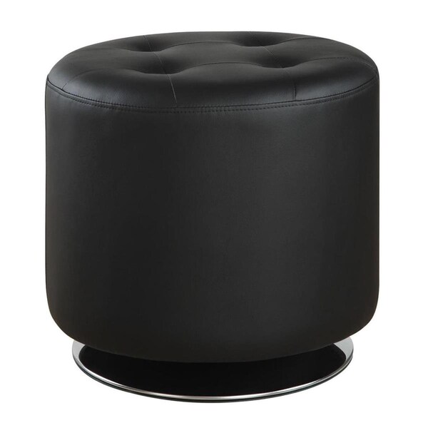Benjara 17.5 x 17.75 x 17.75 in. Round Leatherette Swivel Ottoman with Tufted Seating, Black - BM206529