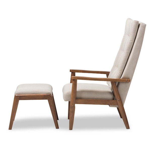 Baxton Studio Roxy Walnut Finishing and Tufted High-Back Chair and Ottoman Set - 133-7141-7143