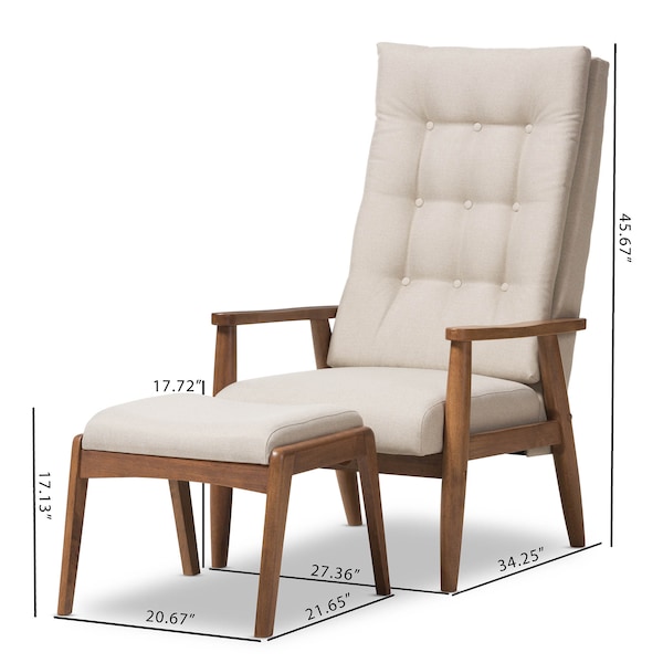 Baxton Studio Roxy Walnut Finishing and Tufted High-Back Chair and Ottoman Set - 133-7141-7143