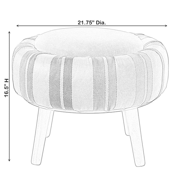 Fabulaxe Modern Striped Round Fabric Ottoman with Inner Storage , White and Blue - QI004321