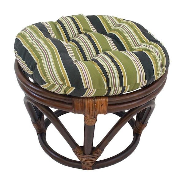 International Caravan Rattan Ottoman with Outdoor Fabric Cushion, Eastbay Onyx - 3301-REO-13