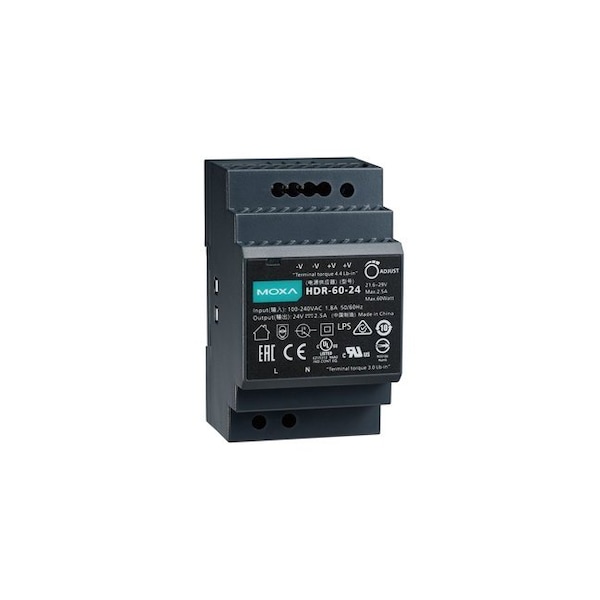 Fuente de alimentación Moxa 60 W/2.5 A para riel DIN de 24 Vdc, Universal 85 a 264 Vac o - HDR-60-24.