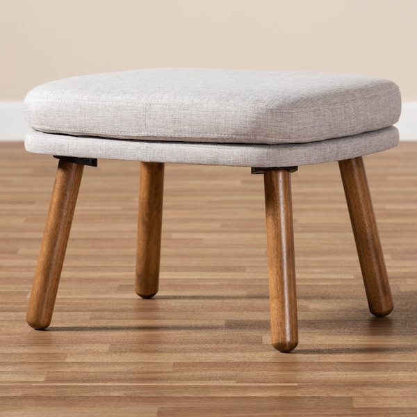 Baxton Studio Lovise Beige Upholstered Walnut Brown Finished Wood Ottoman - 148-8230