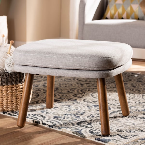 Baxton Studio Lovise Beige Upholstered Walnut Brown Finished Wood Ottoman - 148-8230