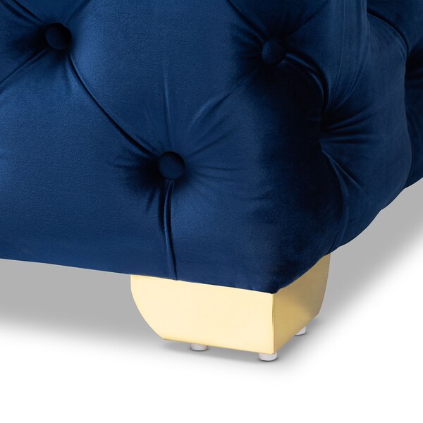 Baxton Studio Avara Blue Velvet Upholstered Gold Finished Tufted Bench Ottoman - 154-9366