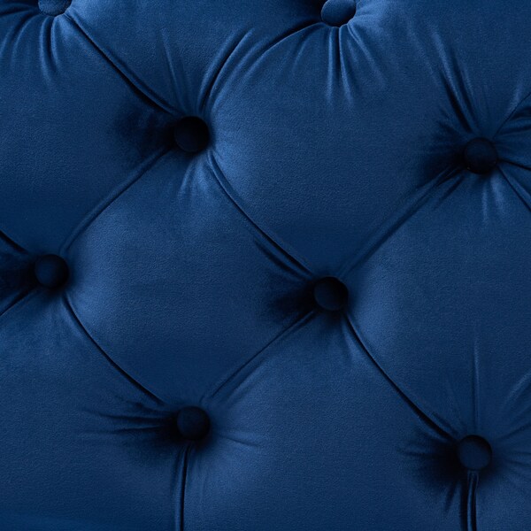 Baxton Studio Avara Blue Velvet Upholstered Gold Finished Tufted Bench Ottoman - 154-9366