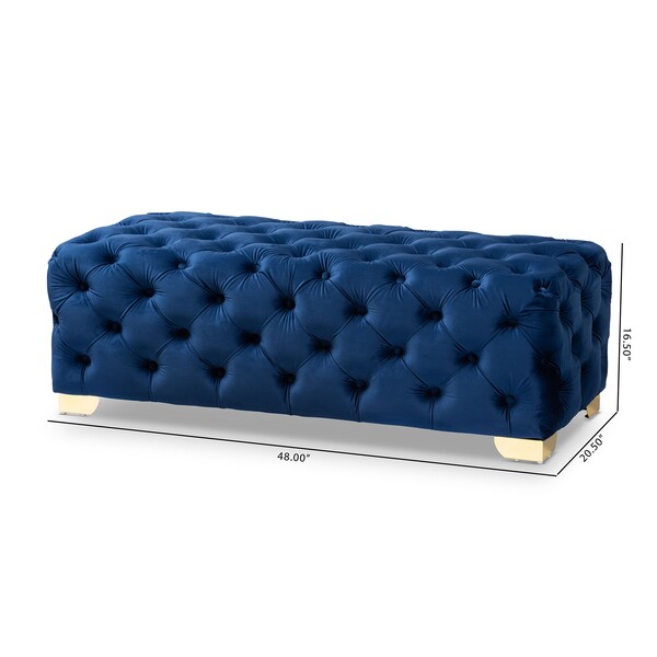 Baxton Studio Avara Blue Velvet Upholstered Gold Finished Tufted Bench Ottoman - 154-9366