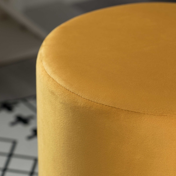 Fabulaxe Modern Round Velvet Fabric Standard Ottoman Stool with Gold Base, Mustard - QI004323.MD