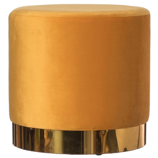 Fabulaxe Modern Round Velvet Fabric Standard Ottoman Stool with Gold Base, Mustard - QI004323.MD