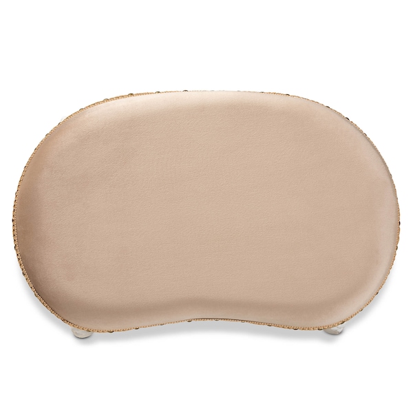 Baxton Studio Gabrielle Sand Velvet Upholstered White-Finished Wood Vanity Ottoman - 162-10254