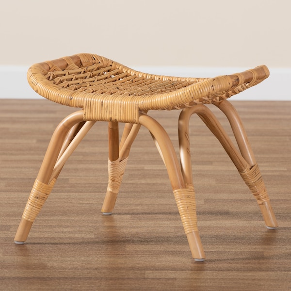 Baxton Studio Bernardo Modern Bohemian Natural Brown Rattan Ottoman - 203-12593