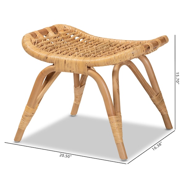 Baxton Studio Bernardo Modern Bohemian Natural Brown Rattan Ottoman - 203-12593