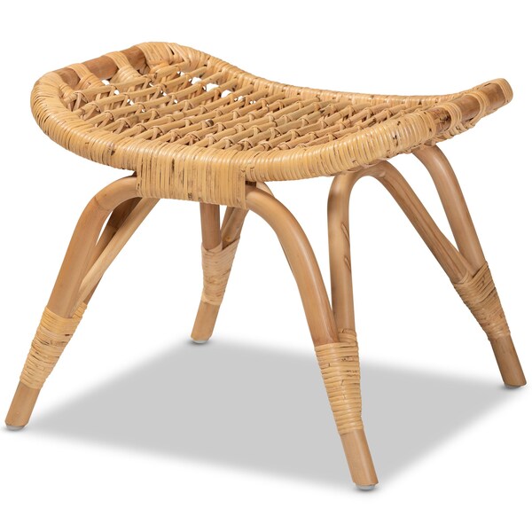 Baxton Studio Bernardo Modern Bohemian Natural Brown Rattan Ottoman - 203-12593