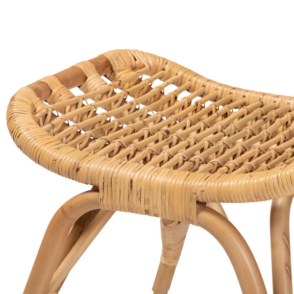 Baxton Studio Bernardo Modern Bohemian Natural Brown Rattan Ottoman - 203-12593