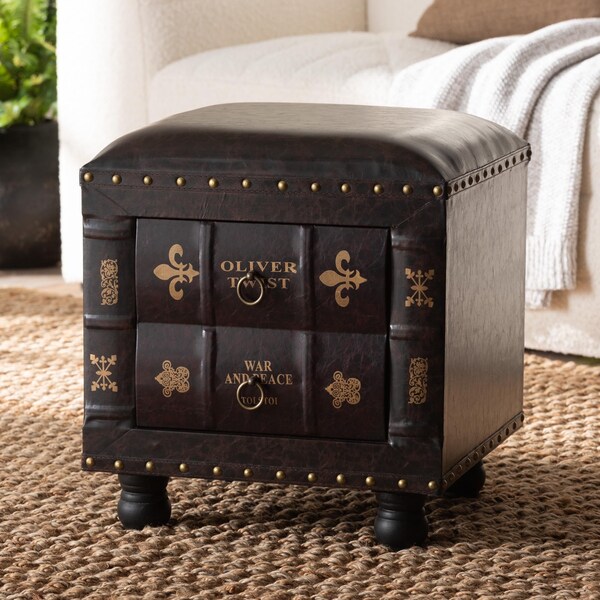 Baxton Studio Charlier Brown Upholstered Wood Storage Ottoman with Drawer - 153-9185