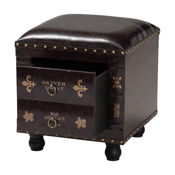 Baxton Studio Charlier Brown Upholstered Wood Storage Ottoman with Drawer - 153-9185