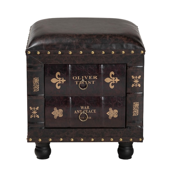 Baxton Studio Charlier Brown Upholstered Wood Storage Ottoman with Drawer - 153-9185
