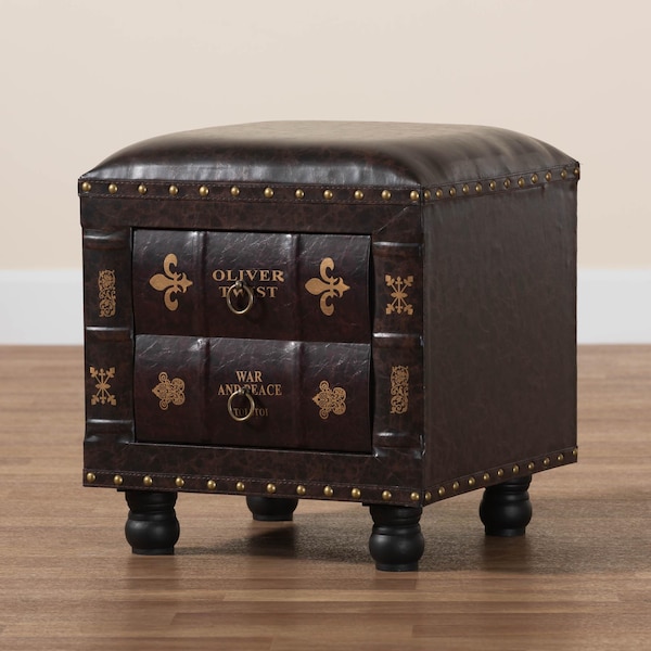 Baxton Studio Charlier Brown Upholstered Wood Storage Ottoman with Drawer - 153-9185