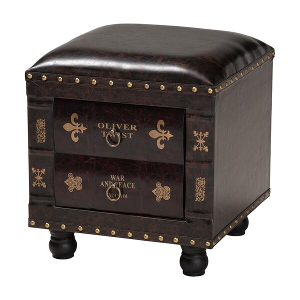 Baxton Studio Charlier Brown Upholstered Wood Storage Ottoman with Drawer - 153-9185