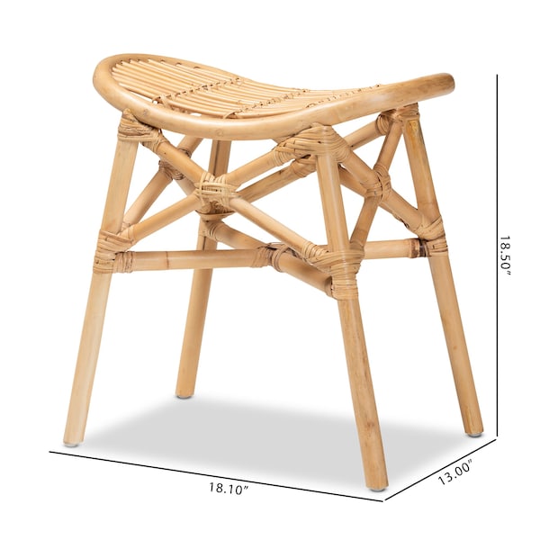 Baxton Studio Elgon Modern Bohemian Natural Brown Rattan Footstool - 211-12761-ZORO