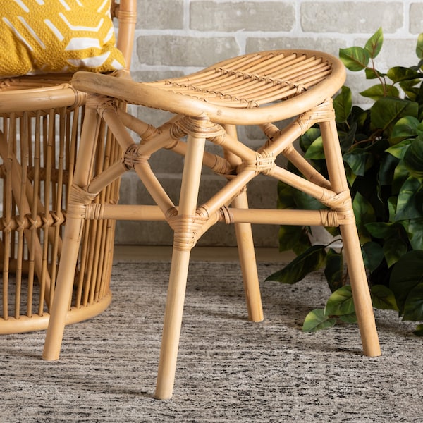 Baxton Studio Elgon Modern Bohemian Natural Brown Rattan Footstool - 211-12761-ZORO