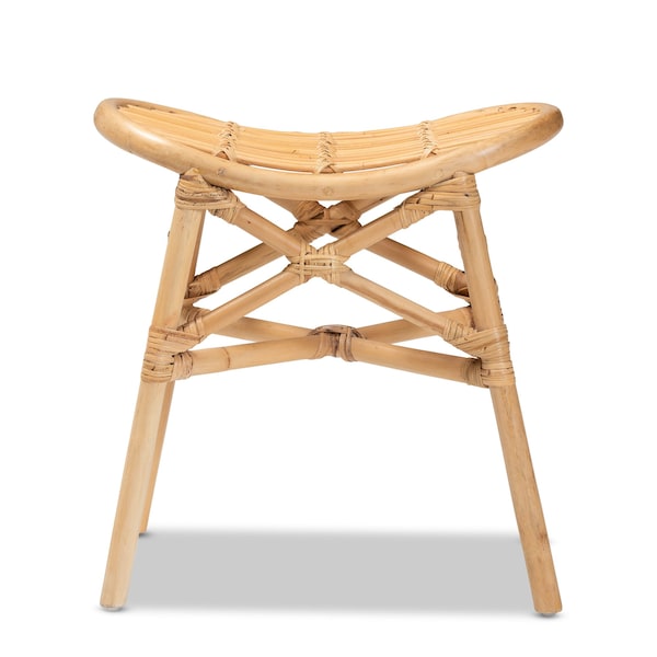 Baxton Studio Elgon Modern Bohemian Natural Brown Rattan Footstool - 211-12761-ZORO