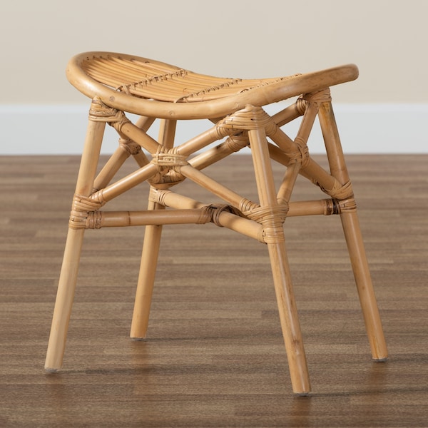 Baxton Studio Elgon Modern Bohemian Natural Brown Rattan Footstool - 211-12761-ZORO