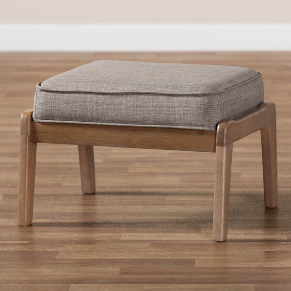 Baxton Studio Sigrid Light Grey Upholstered Antique Oak Finished Wood Ottoman - 162-10404