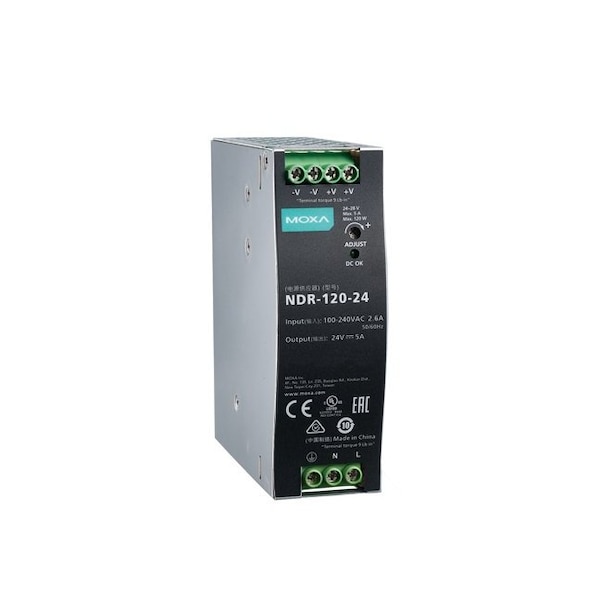 Fuente de alimentación Moxa 120 W/5.0 A Din-Rail 24 Vdc, Universal 90 a 264 Vac - NDR-120-24