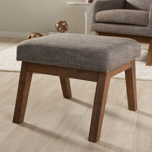 Baxton Studio Aberdeen Walnut Wood Finishing and Gravel Upholstered Ottoman - 133-7145