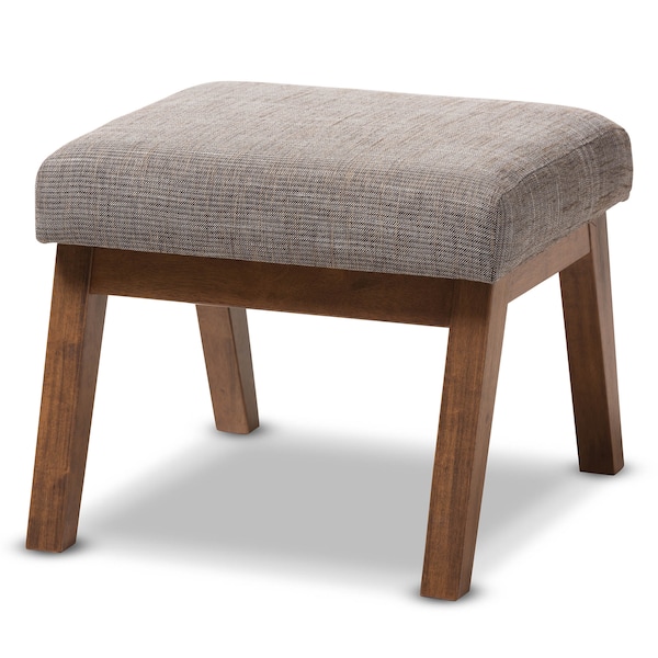 Baxton Studio Aberdeen Walnut Wood Finishing and Gravel Upholstered Ottoman - 133-7145
