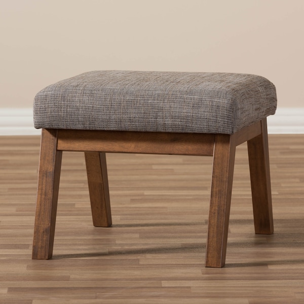 Baxton Studio Aberdeen Walnut Wood Finishing and Gravel Upholstered Ottoman - 133-7145