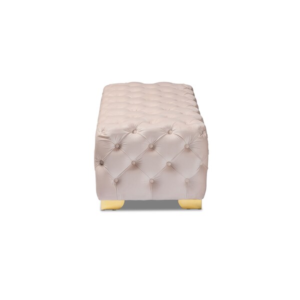 Baxton Studio Avara Beige Velvet Upholstered Gold Finished Tufted Bench Ottoman - 154-9369
